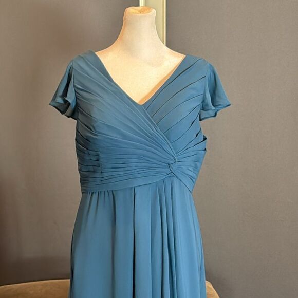 Women’s Blue Full Length Chiffon Formal Dress Flutter Sleeve Corset Back Size 10 - Picture 2 of 11